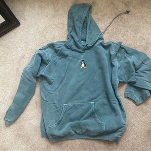 Penguin Embroidered Hoodie XL Sweatshirt Green Authentic Pigments Pigment Dyed